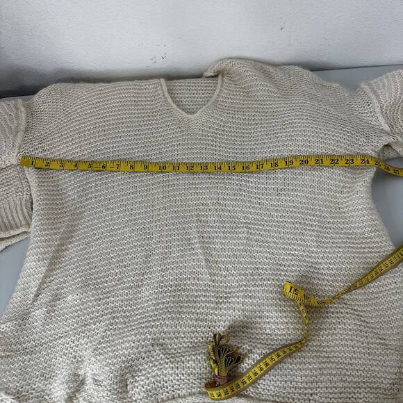 Free People Sweater Womens Large Ivory Boxy Boho Lagenlook Alpaca Chunky Knit - Picture 11 of 13